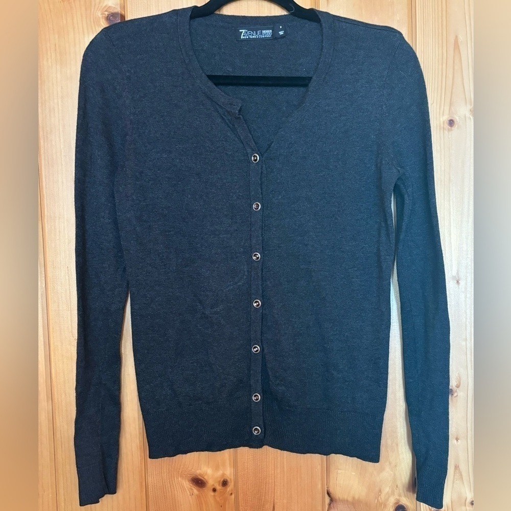 7th Avenue Design Studio New York & Company Cardigan Sweater- Dark Gray/ Size S